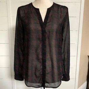 Banana Republic Black Maroon Sheer Plaid Shirt XS